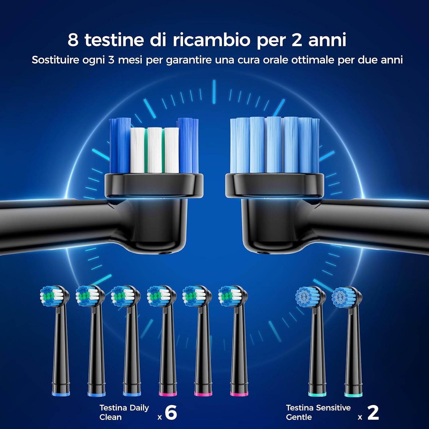 Thumbnail 6 de Spazzolino Elettrico Rotante Nevoke con Testina Tonda – 50.000 Movimenti/min, 8 Testine incluse, IPX7, 120 giorni di autonomia