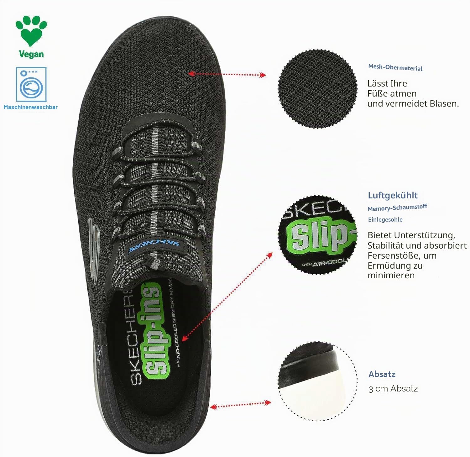 Detalle de Skechers Herren Summits High Range Slip-In Turnschuhe – Schwarz Mesh/Weiß, Größe 46 EU