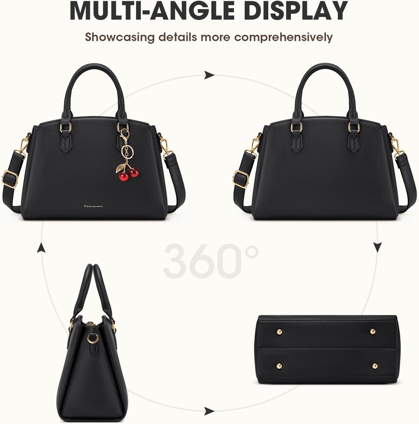 Thumbnail 6 de RAINSMORE Handtasche Damen mittelgroß aus PU mit abnehmbarem Schulterriemen – für 11-Zoll-Tablet & Büro (schwarz)