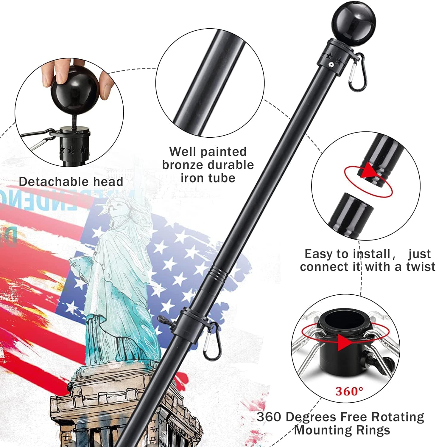 Thumbnail 5 de Stainless Steel Flagpole Kit, 5 ft