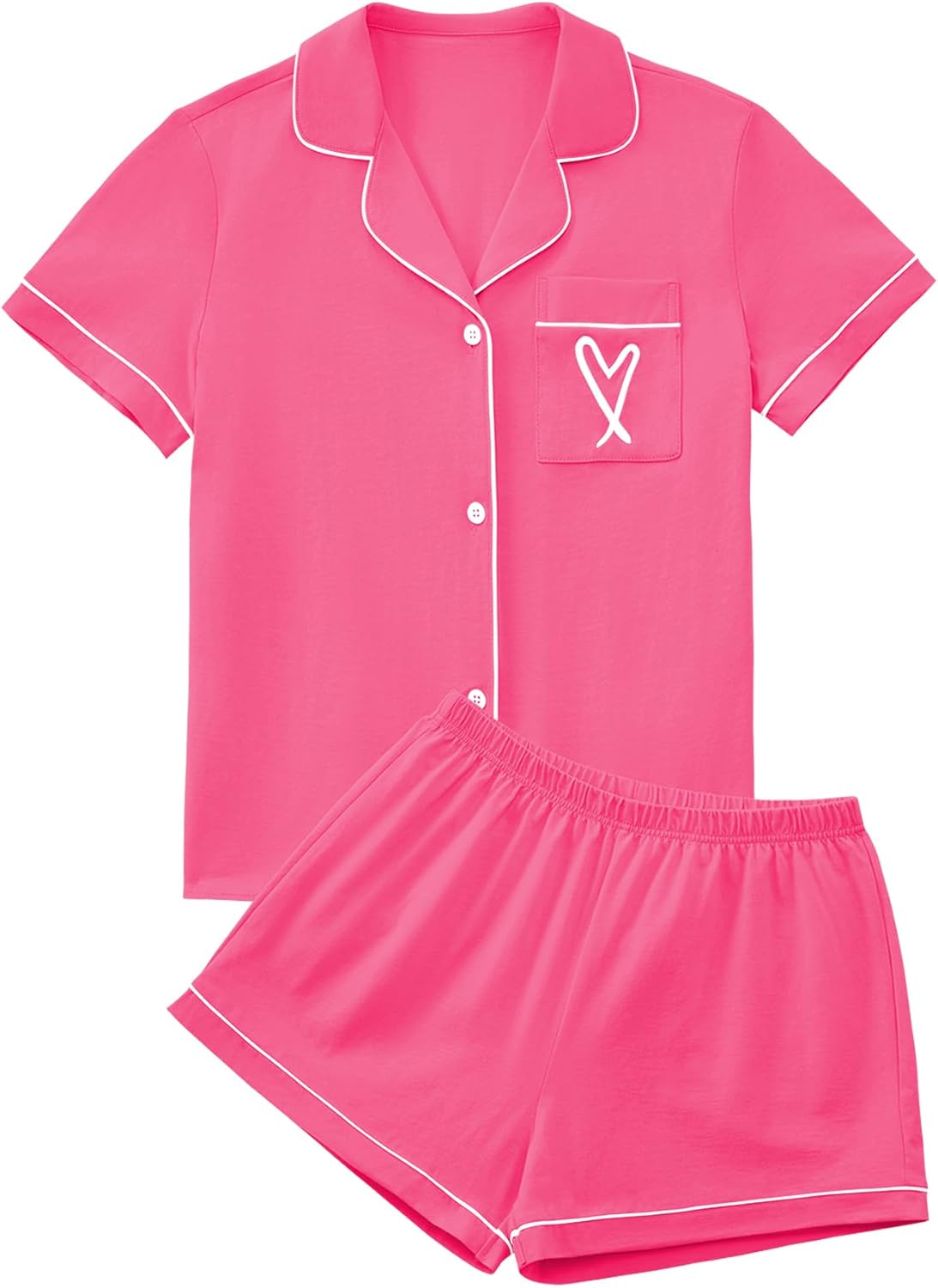 Thumbnail 6 de LYANER Women's Pajamas Set Heart Print Button Short Sleeve Shirt With Shorts Sleepwear