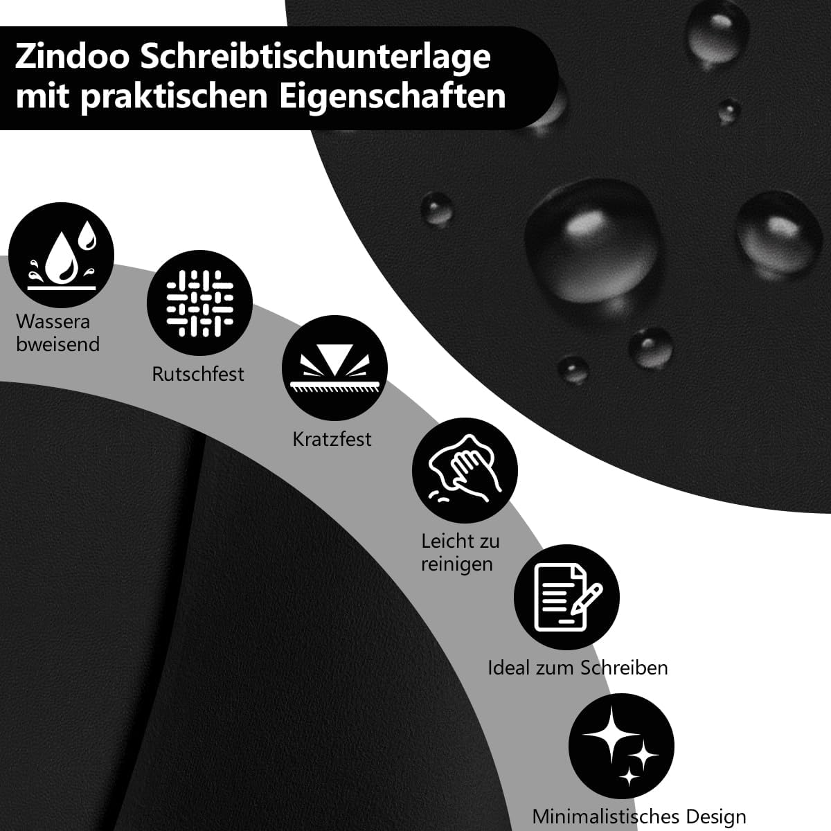 Thumbnail 2 de Zindoo Schreibtischunterlage Schwarz 120x60 cm aus PU-Leder mit rutschfester Wildleder-Rückseite