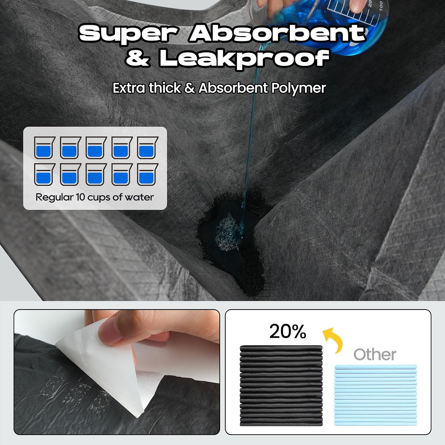 Detalle 2 de DOGGO DOUG XXL Charcoal Dog Pee Pads, 30" x 36", with Adhesive Tabs