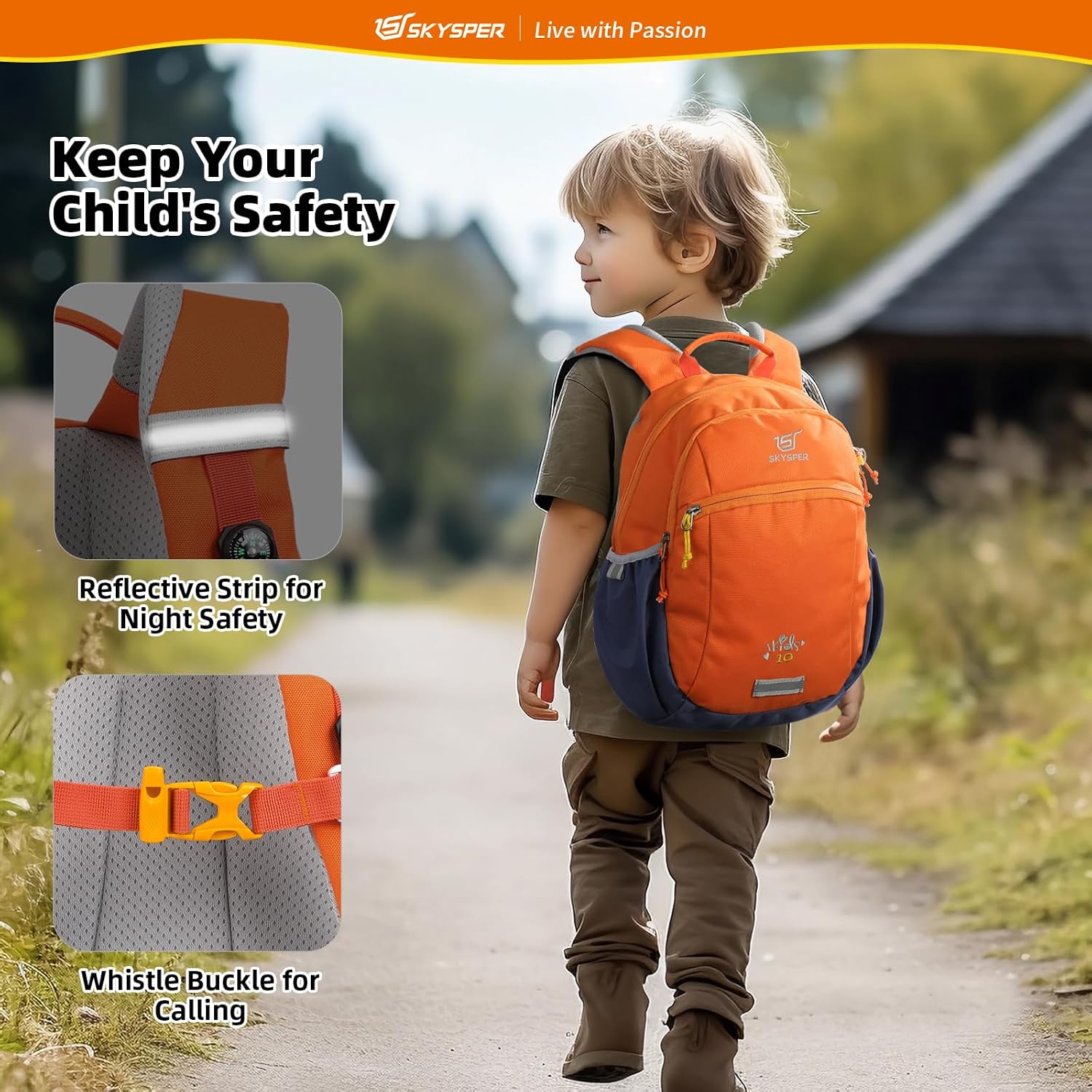 Detalle de SKYSPER Kinderrucksack 10L – robuster Wanderrucksack mit Brustgurt für Jungen & Mädchen