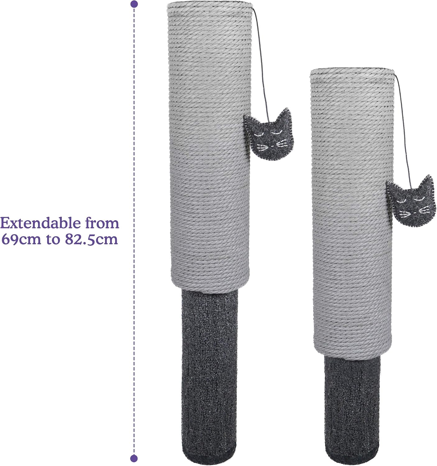 Thumbnail 6 de Rosewood Charcoal Adjustable Pole Scratcher – Grey Cat Scratching Post with Twist-to-Adjust Feature