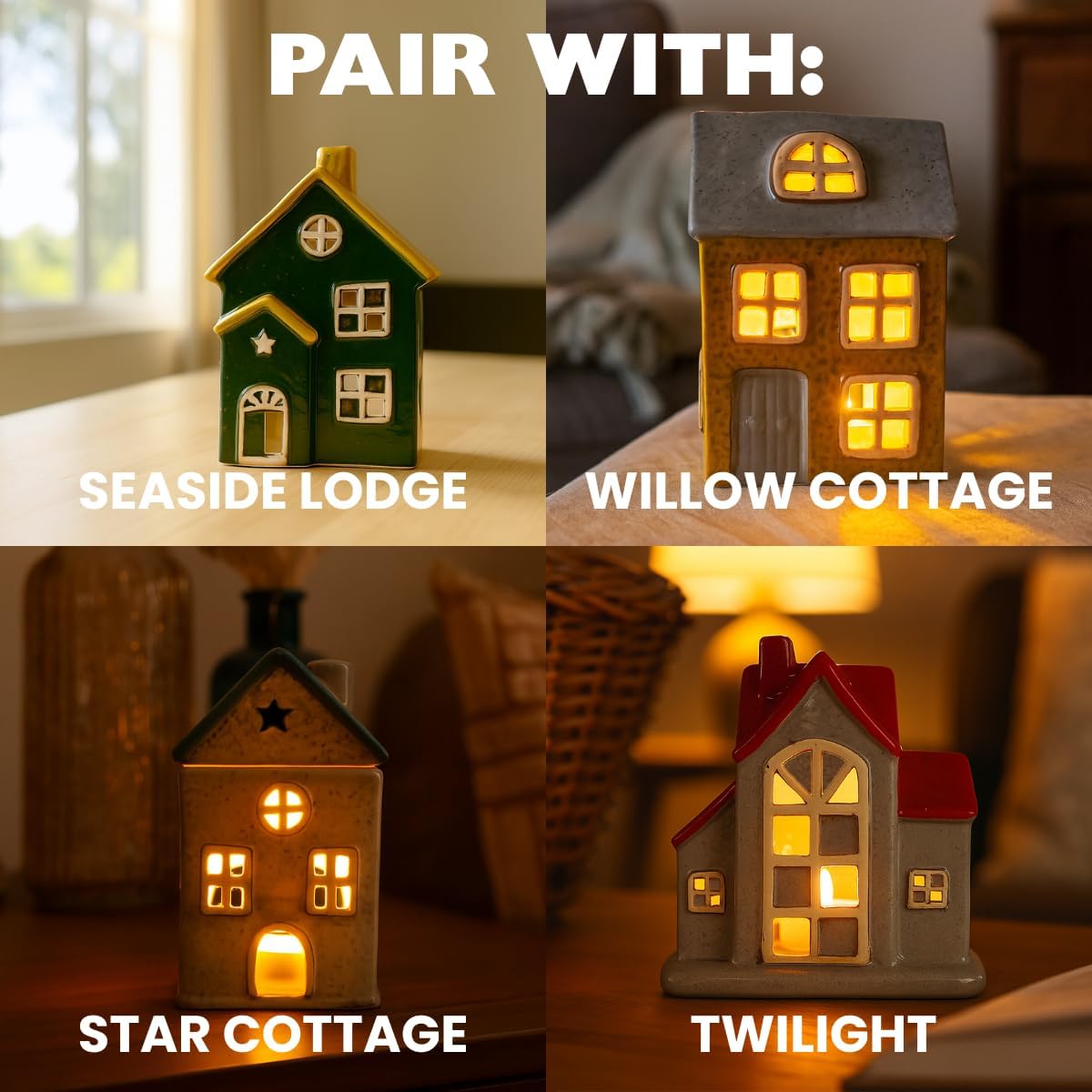Thumbnail 2 de Cello Star Cottage Burner (Red) – ceramic wax melt & oil burner with tealight holder