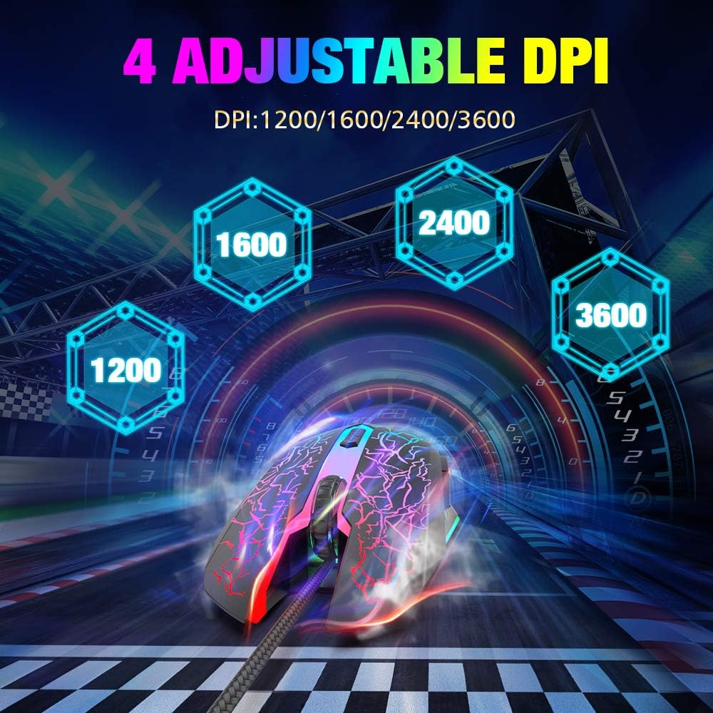 Detalle de VersionTECH Gaming Mouse 3600 DPI, 6‑button ergonomic 🖱