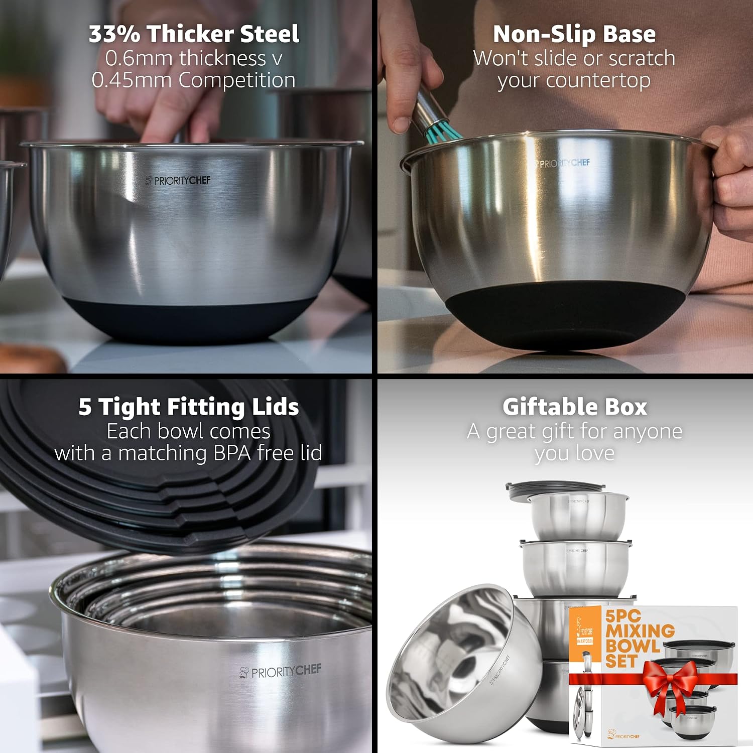 Detalle 2 de Priority Chef Premium Mixing Bowls 5 🍲