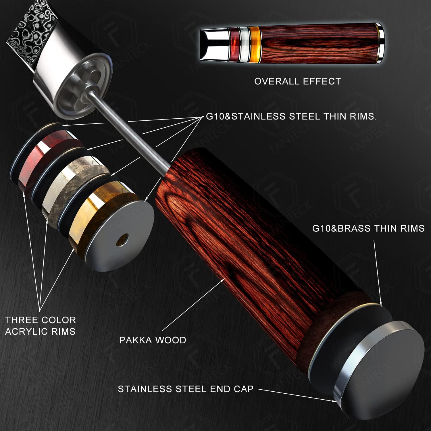 Thumbnail 5 de FANTECK 24 cm Kiritsuke Damastmesser (VG-10, 67 Schichten) mit ergonomischem Griff – Profi Chefmesser in Geschenkbox