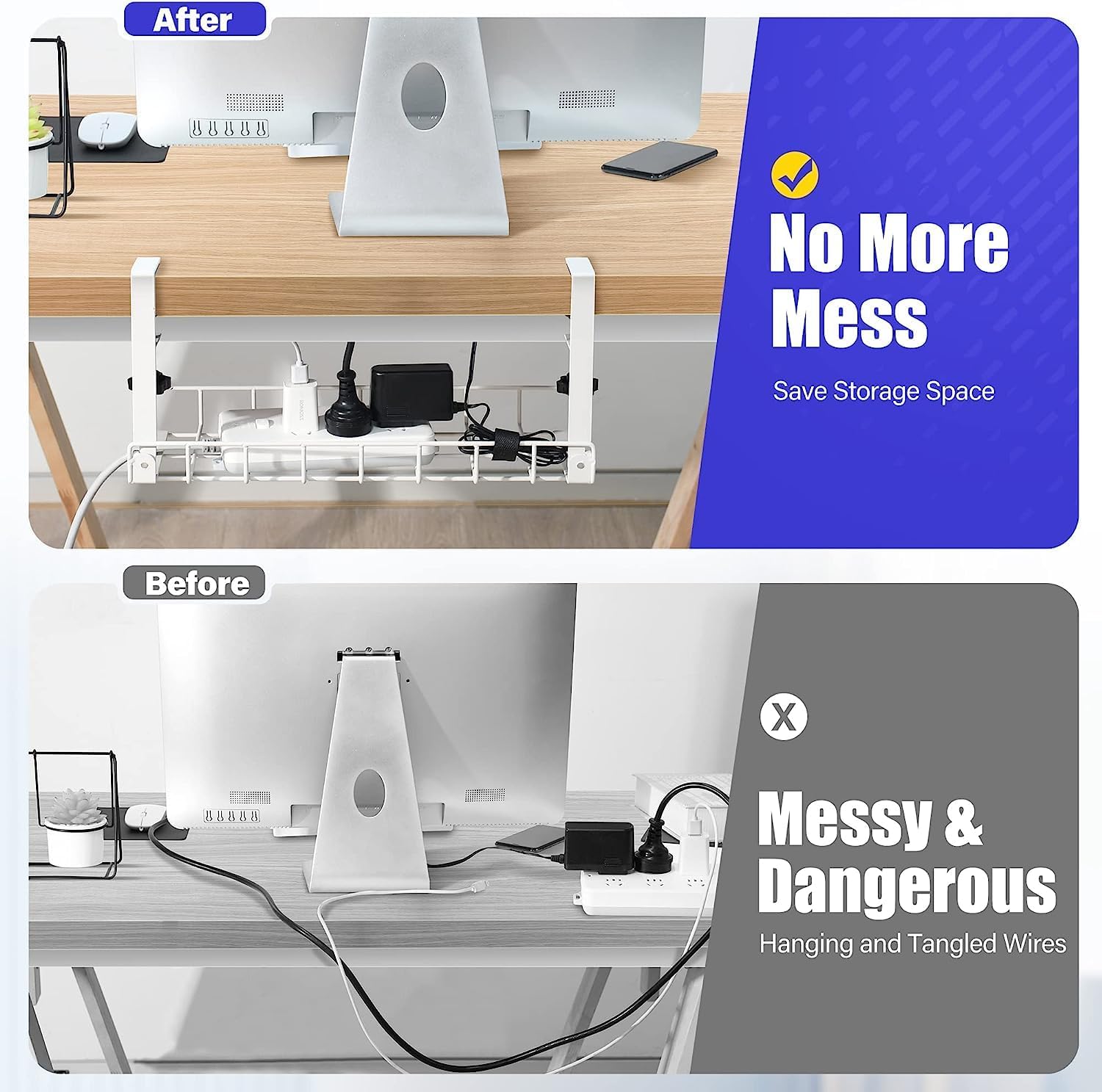 Thumbnail 2 de Xpatee Kabelmanagement unter dem Schreibtisch – 2er-Set klemmbares Kabelkanal-System (ohne Bohren), weiß