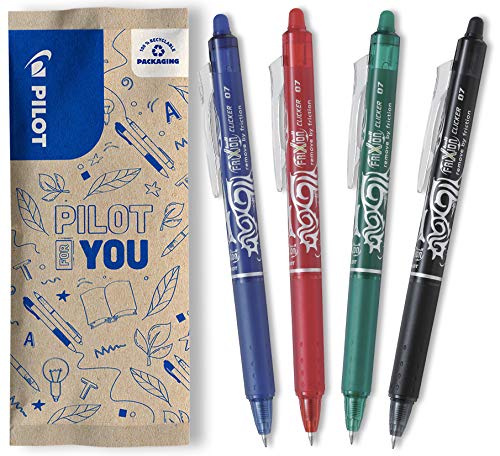 Pilot - 4 FriXion Ball Clicker: Stylo roller effaçable 0,7 mm, rétractable et ergonomique – noir/bleu/rouge/vert