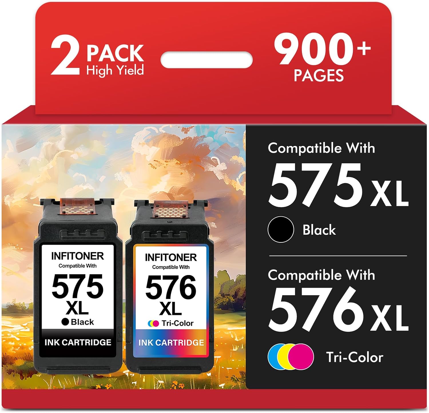 Detalle de Cartouche INFITONER Canon 575/576 XL (Noir et Tri-Couleur) — Compatible TS3551i, TR4755i, TS3750i