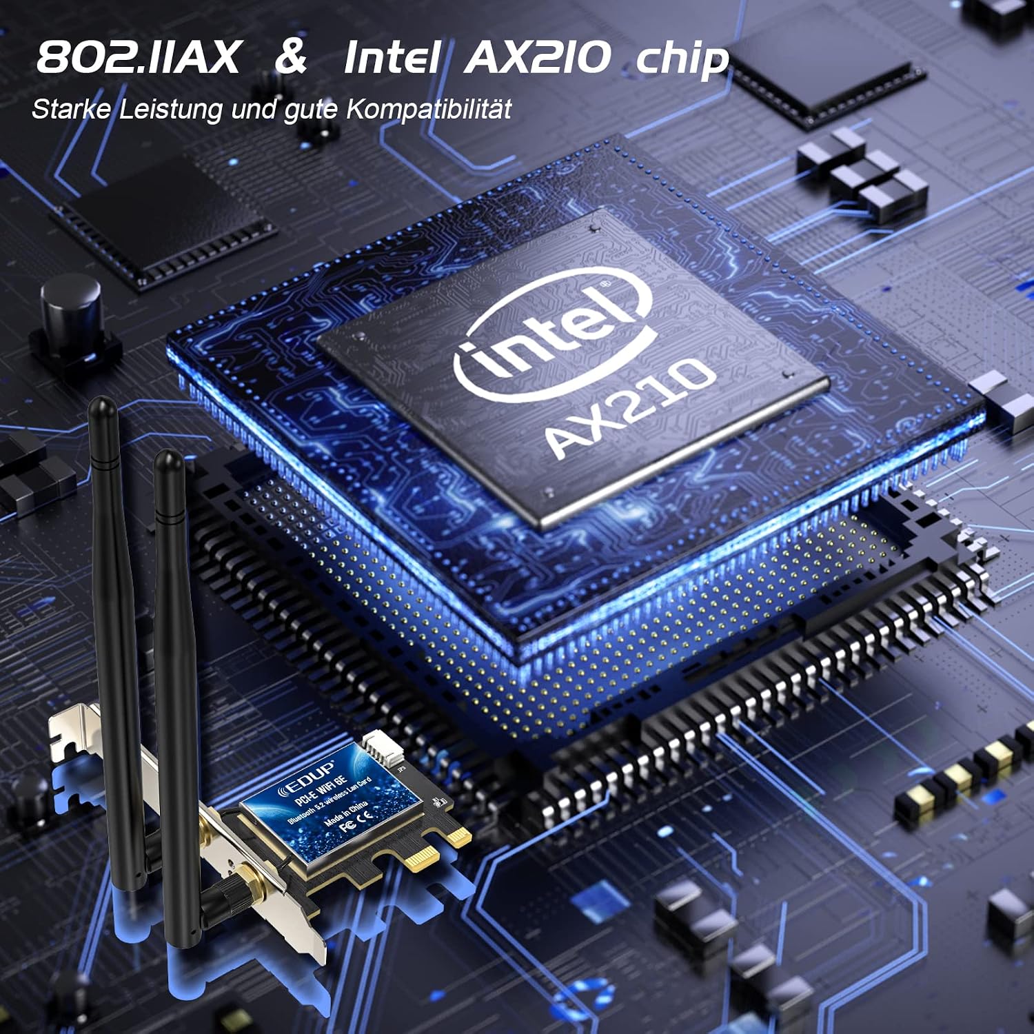 Thumbnail 3 de EDUP Intel AX210 PCIe-wifiadapter met Wi-Fi 6E tot 5.400 Mbit/s