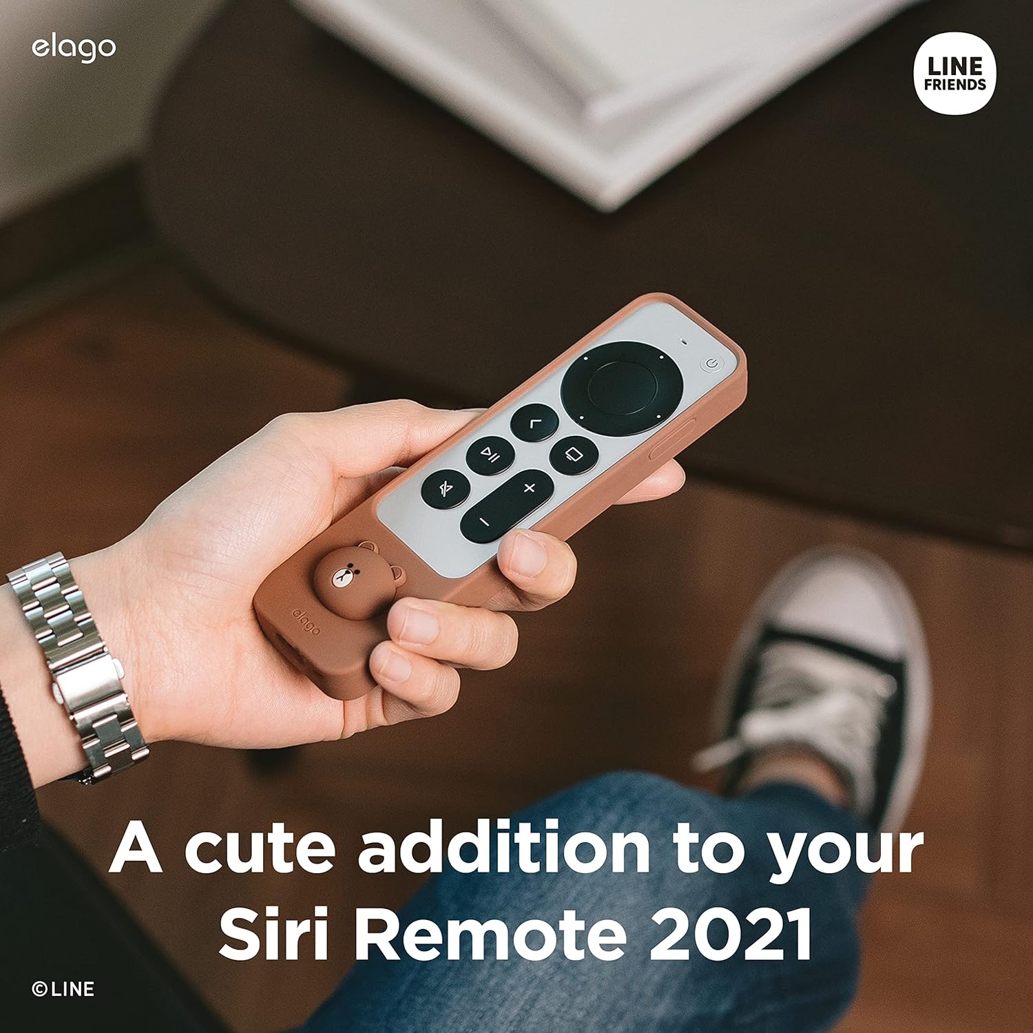 Thumbnail 3 de elago Coque Slim LINE Friends pour Apple TV 4K Siri Remote (3e gen 2022 & 2e gen 2021) – Silicone Brown