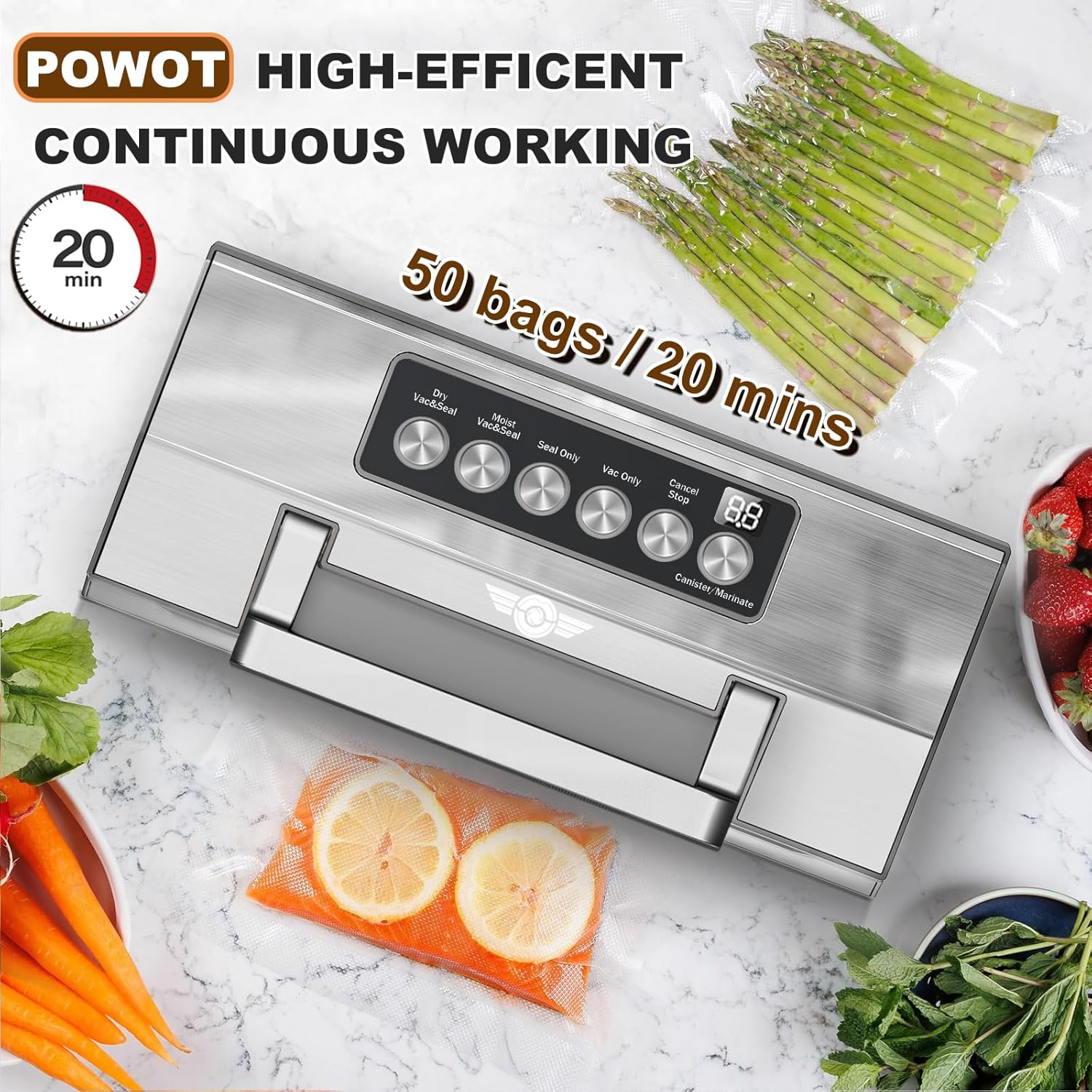 Detalle de POWOT Precision Food Vacuum Sealer Machine with Double Heat Seal