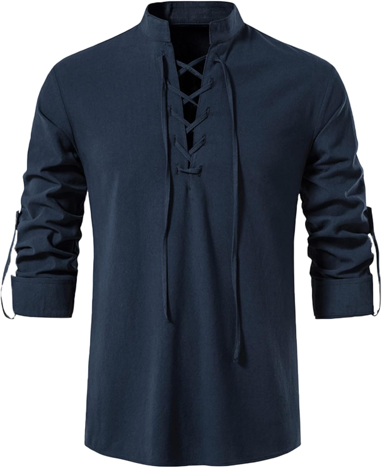 Thumbnail 5 de YAOHUOLE Linen Shirt Men: Classic Medieval Lace Up Long Sleeve, Retro Viking Top for Cosplay and Everyday Wear