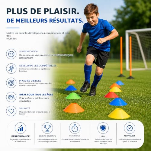 Thumbnail 6 de OUTDOORN 20 cônes de marquage colorés pour entraînement football et slalom