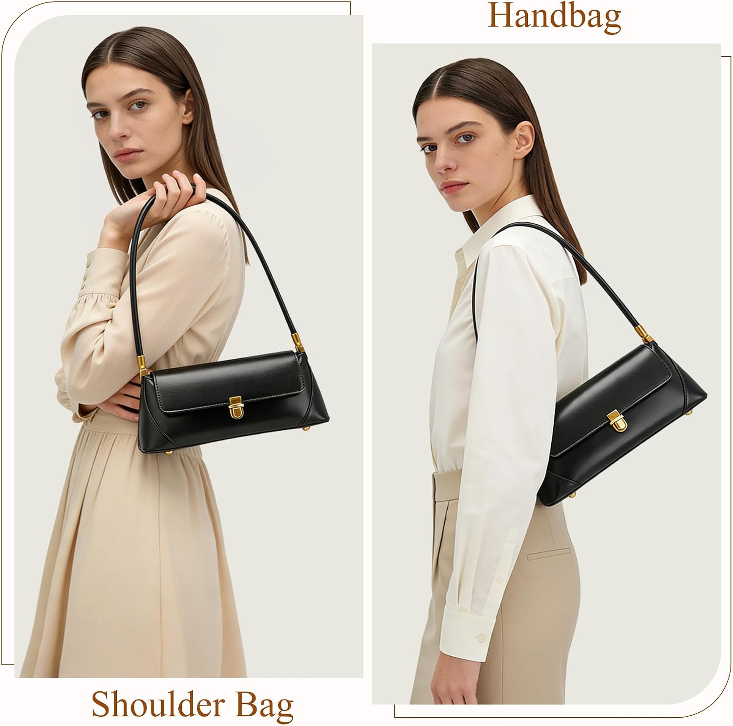 Detalle 2 de Mabecol Sac à Main Femme en Cuir PU, Petit Sac Bandoulière avec Rabat et Serrure Dorée