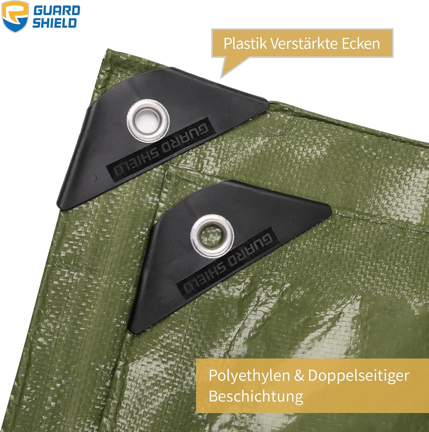 Detalle de GUARD SHIELD Abdeckplane mit Ösen 2 m × 3 m Grün – Wasserdicht, UV-stabilisiert, 120 g/m²