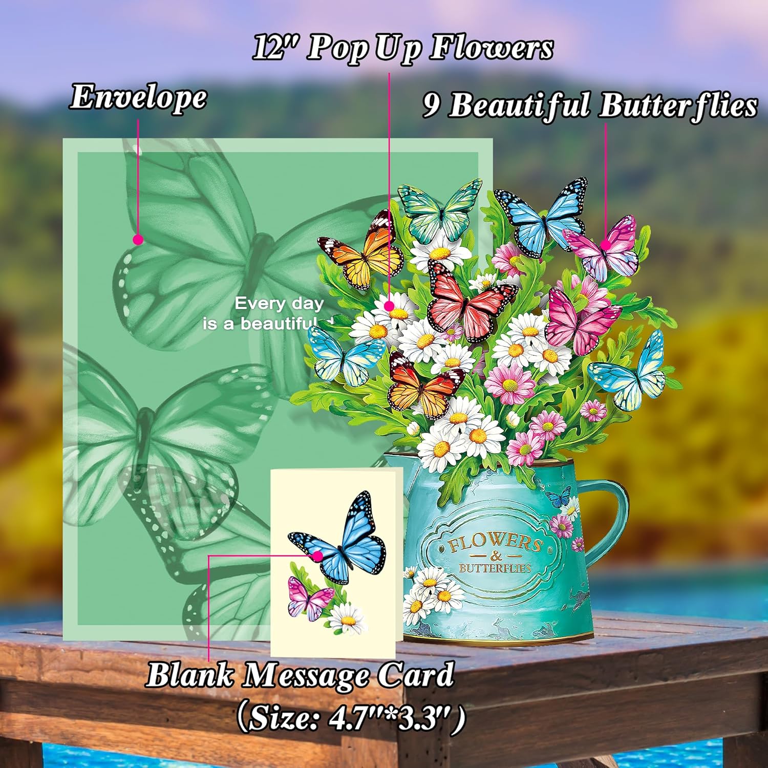 Thumbnail 3 de Airpark 3D Pop Up Flowers Card – Mother's Day Gift with Daisies & Butterflies (12" Tall)