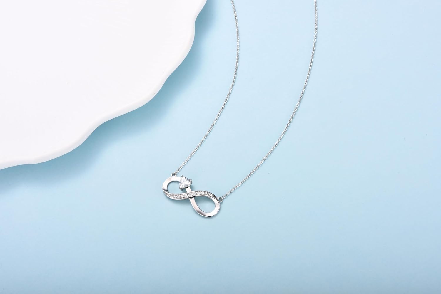 Thumbnail 4 de ADVIOK Infinity Necklace for Women in 925 Sterling Silver with Heart Cubic Zirconia Pendant