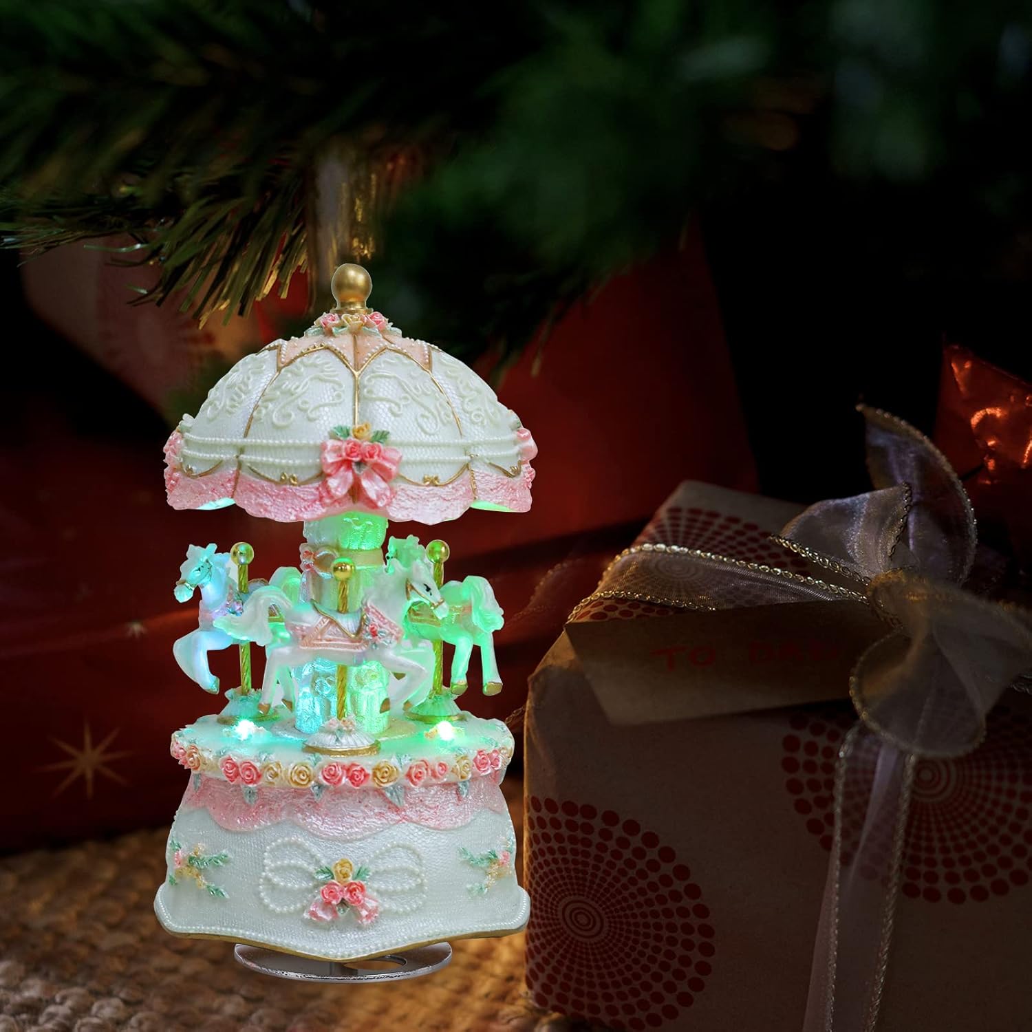Thumbnail 6 de Javik Carousel Music Box for Girls with Colour Change LED Light and Rotating Horses
