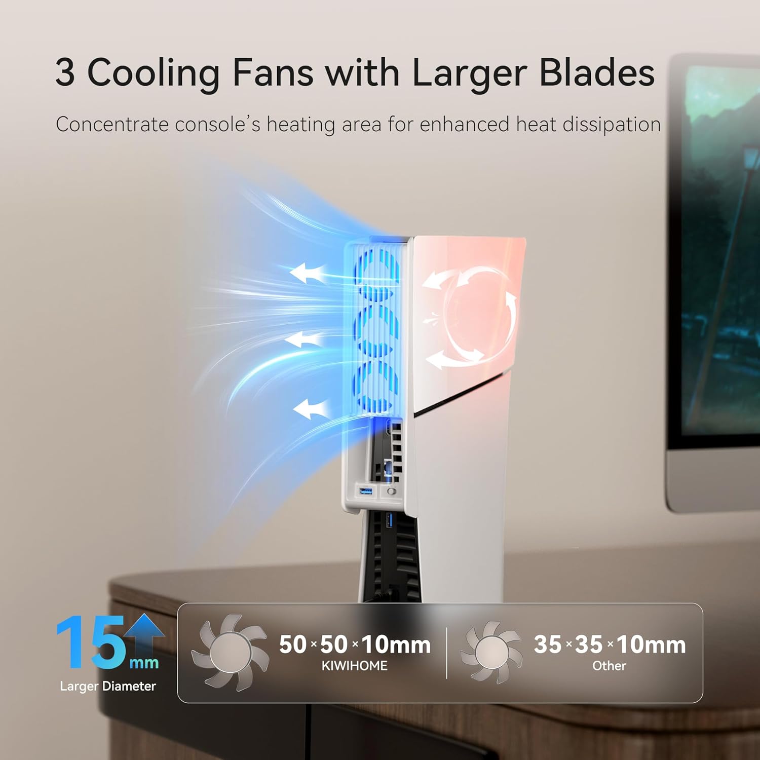 Thumbnail 2 de KIWIHOME Cooling Fan for PS5 Slim (2023) with Auto Speed, LED & USB 3.0 Port