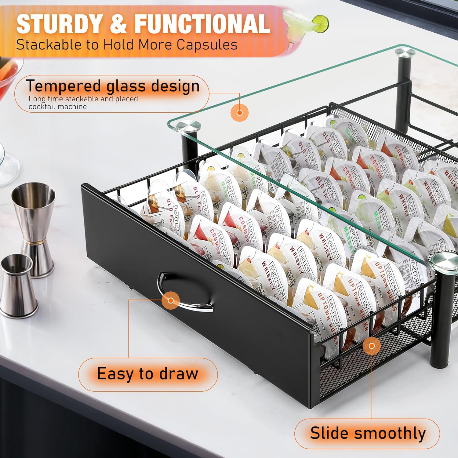 Detalle de Cocktail Beverage Storage Drawer for Bartesian Capsules and BEV by Black+Decker – 36-Capsule Organizer
