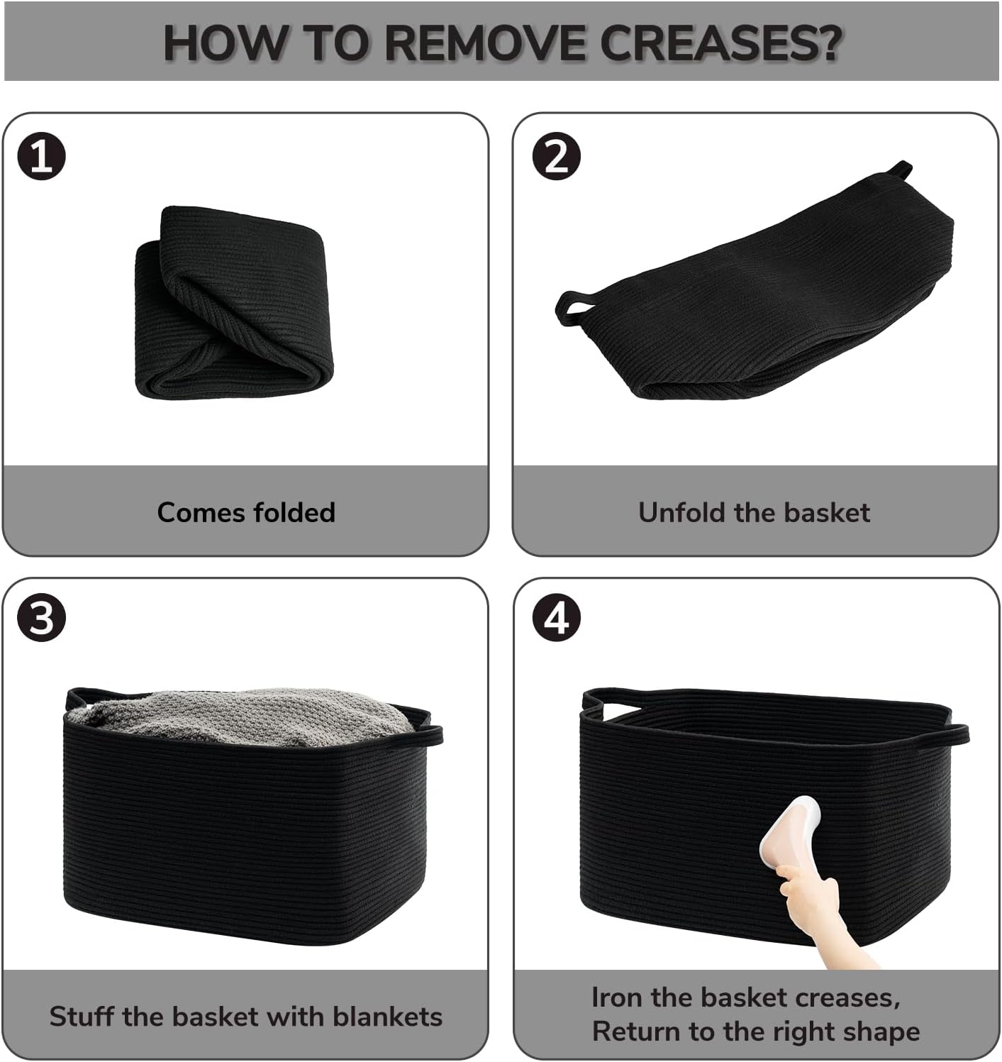 Thumbnail 6 de Goodpick woven-Lsquare blackGoodpick Cotton Rope Laundry Basket, Black, 65 L