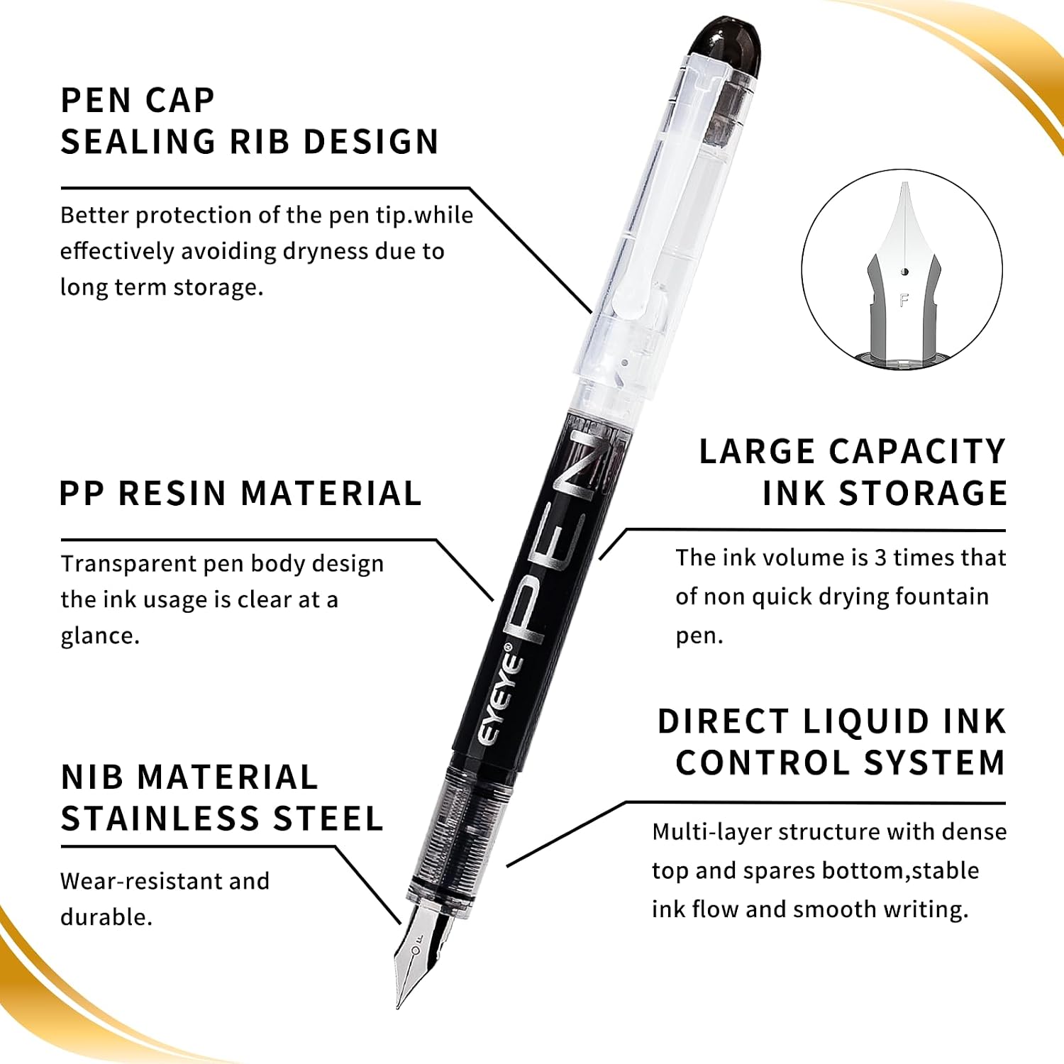 Detalle de EYEYE FP21EF Fountain Pens, Fine 0.5 mm Nib, Clear Barrel, 8-Pack