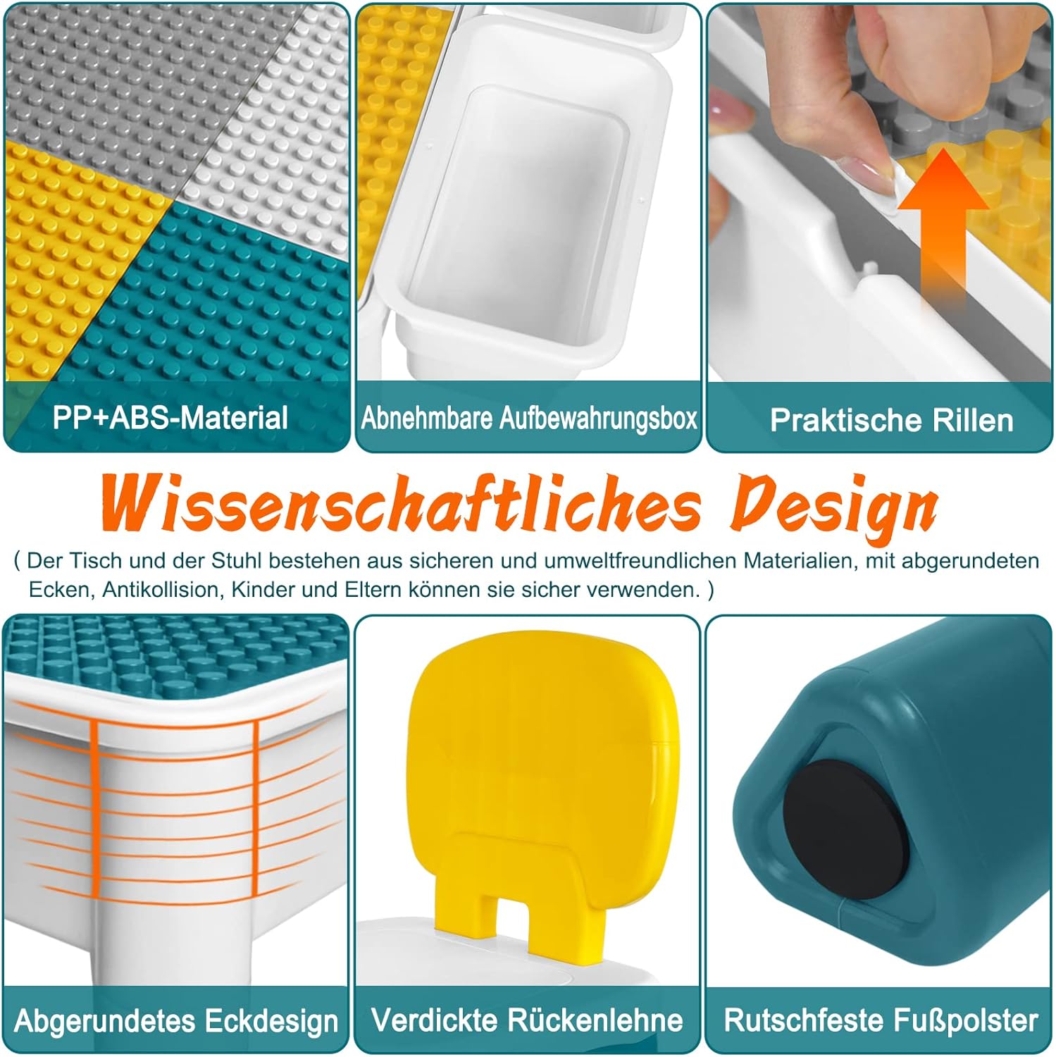 Thumbnail 5 de UISEBRT Kindertisch mit 2 Stühlen und 163 Bausteinen – Multifunktionaler Aktivitätstisch