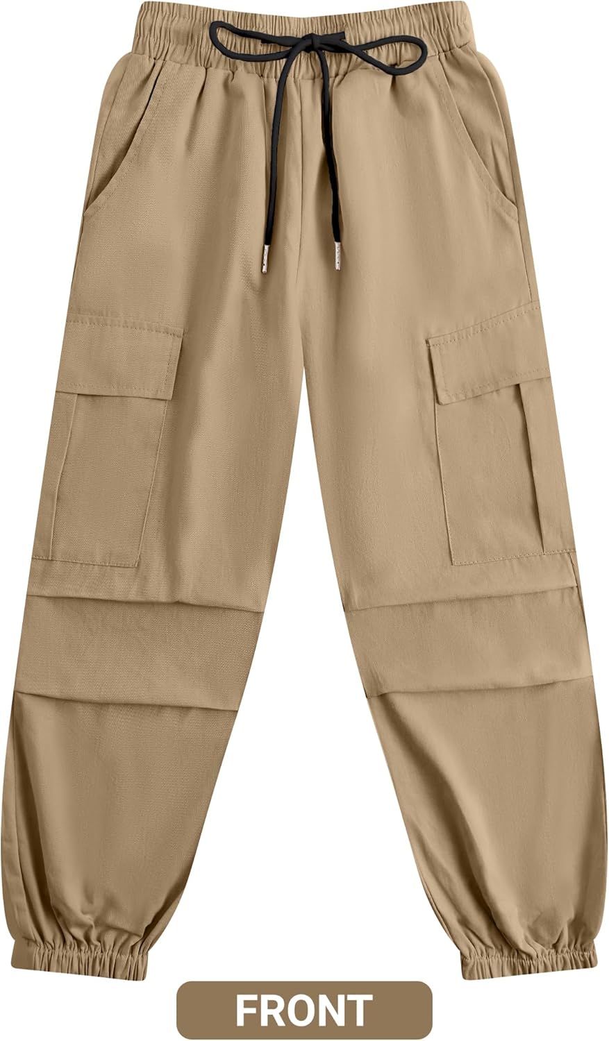 Detalle 2 de JiAmy Girls Cargo Trousers with Elastic Waist – Casual Baggy Parachute Pants for 5–14 Years
