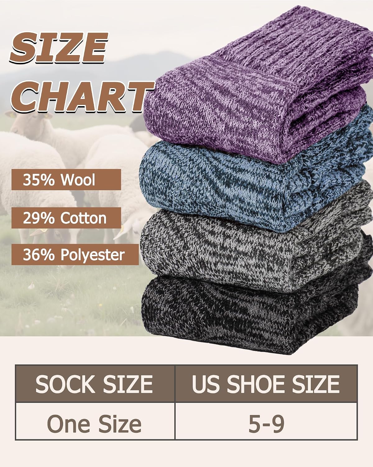 Detalle de Senker Fashion Wool Socks for Women, 4-Pair Thermal Boot Socks with Arch Support