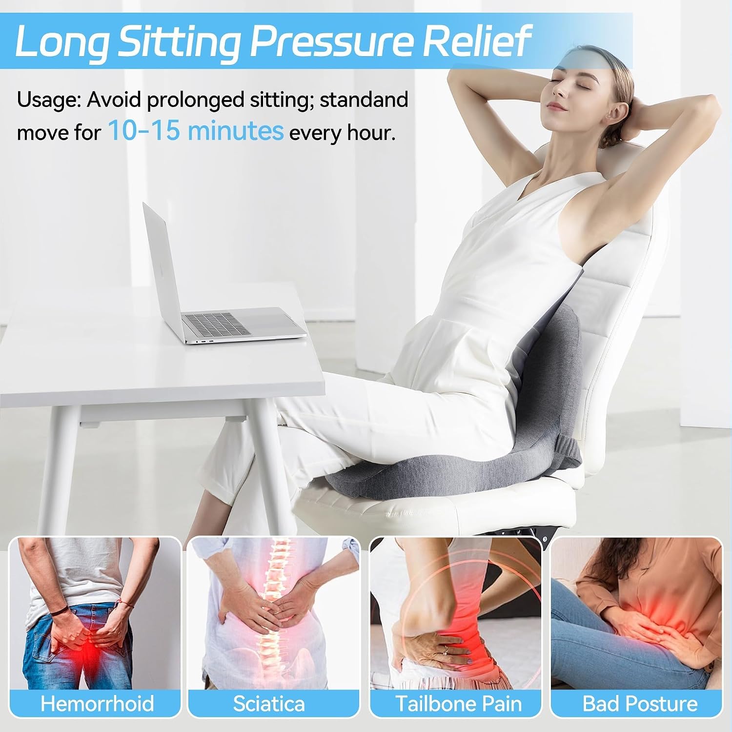 Thumbnail 2 de jpinlr L-Shaped Memory Foam Seat Cushion for Truck, Car, and Office Chairs