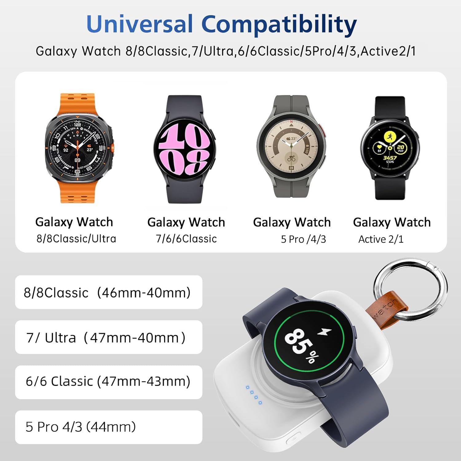 Thumbnail 2 de ACEQINGSE Caricatore portatile per Galaxy Watch 1800 mAh – compatibile con Galaxy Watch 8/8 Classic/7/Ultra/6/6 Classic/5/5 Pro/4/3, Active 2/1 (bianco)