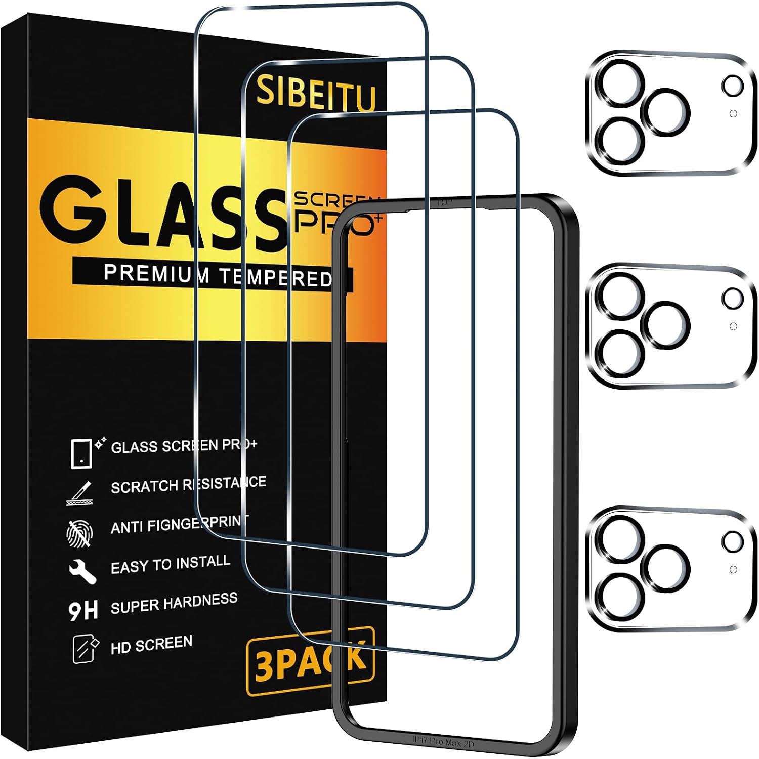 Detalle de SIBEITU iPhone 17 Pro Max Screen Protector, 9H Glass, 3 Screen and Camera Covers