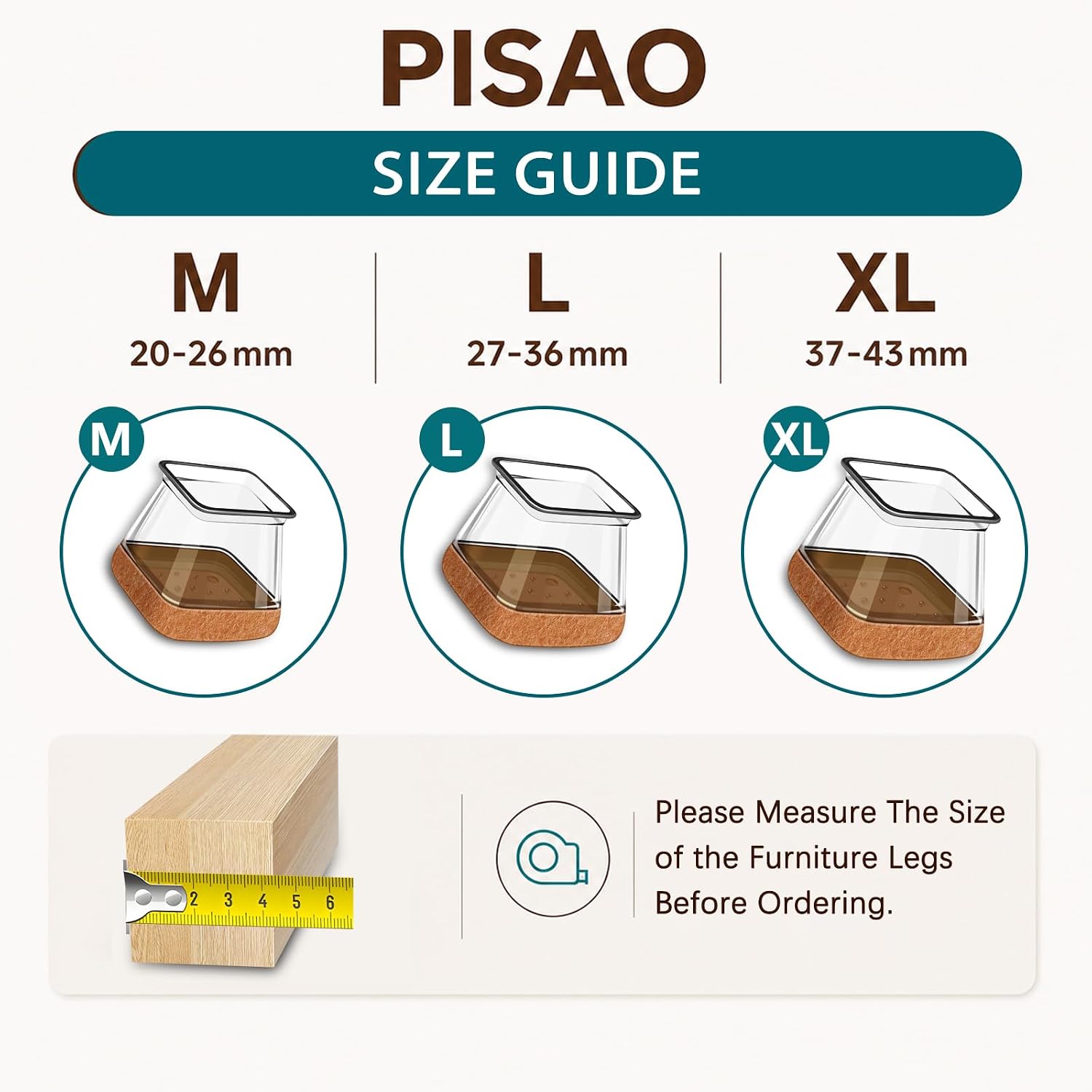 Detalle de 32 gommini feltrini in silicone per sedie con gambe quadrate 27–36 mm