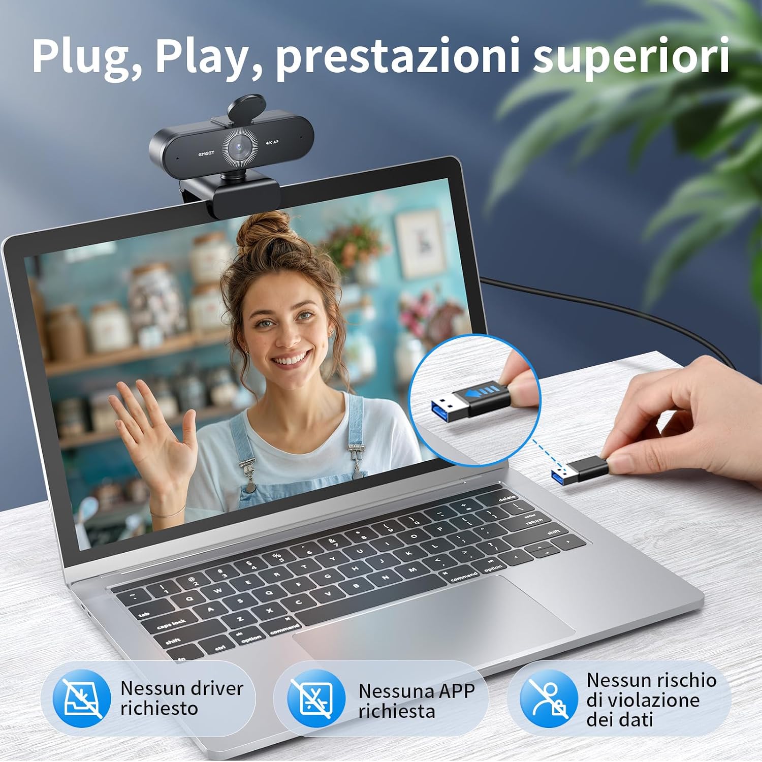 Detalle de EMEET Webcam NOVA 4K con 2 microfoni