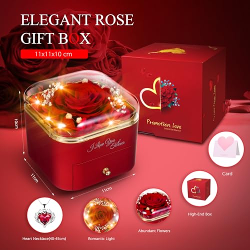 Detalle de GOICC Rosa Eterna: Regalos Originales para Mujer con Collar y Rosa Roja Estabilizada