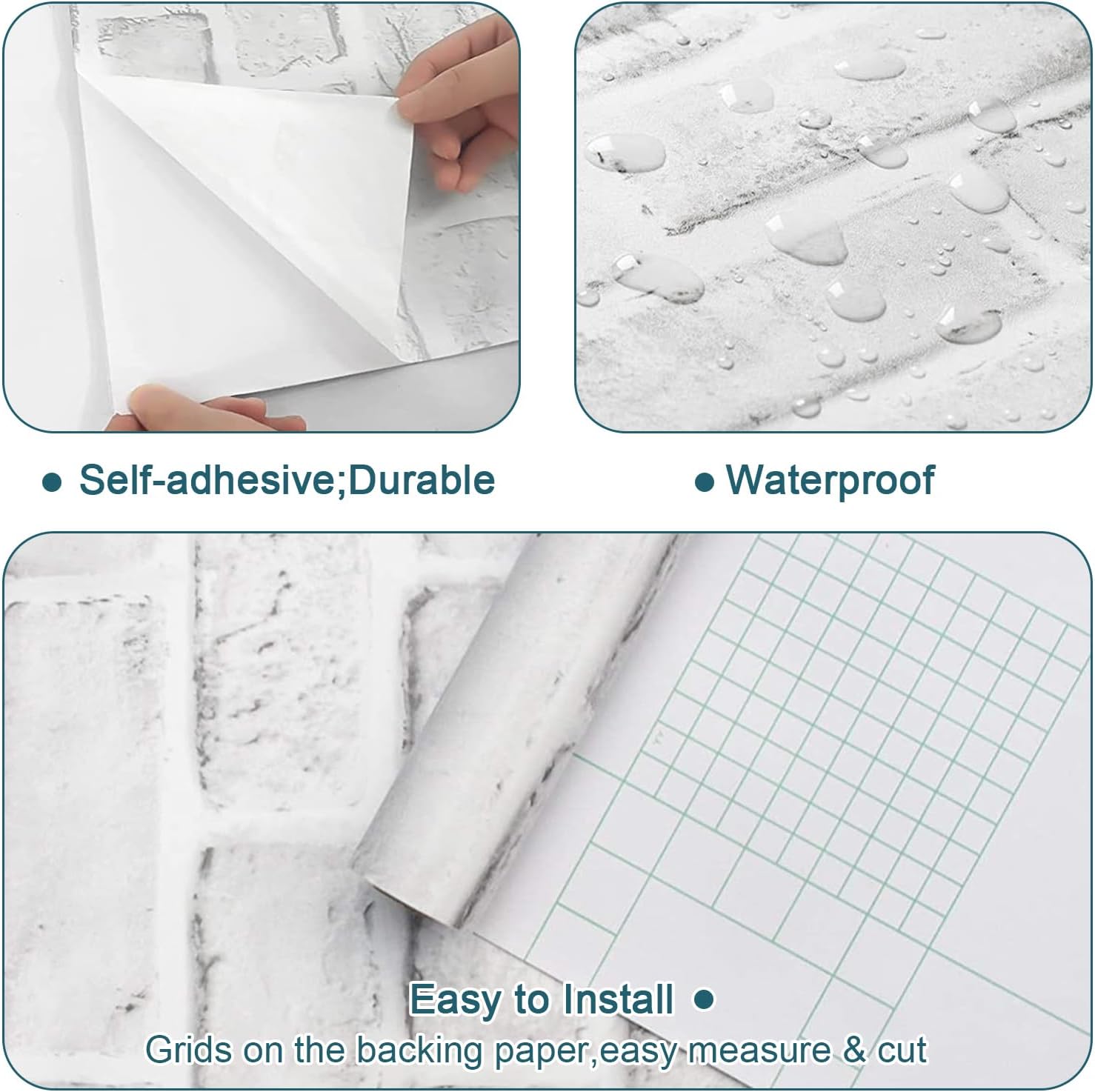 Thumbnail 6 de Shackcom Grey White Brick Wallpaper Self Adhesive 3 Pack (44.5 x 300 cm) – Peel & Stick PVC Vinyl for Walls