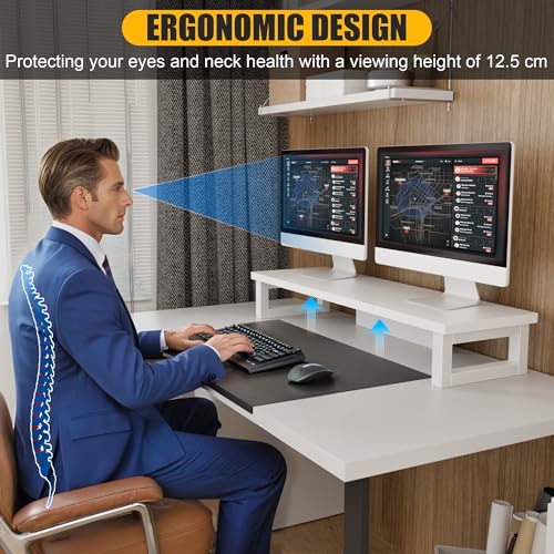 Detalle 2 de OYRREU Soporte Monitor Doble Blanco 🖥️ 91x26cm