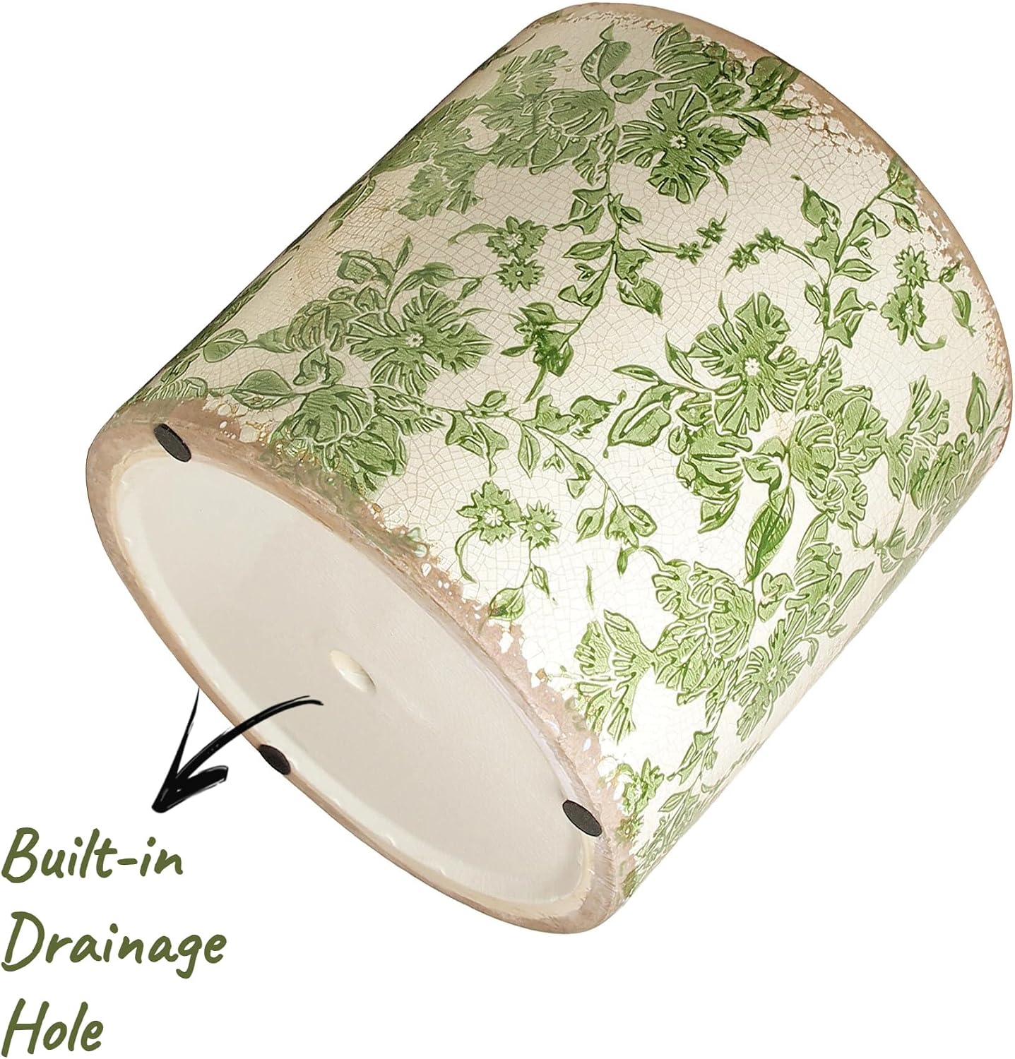 Detalle 2 de Xiaan Jiaju 7.7" Ceramic Planter with Floral Crackle Glaze and Drainage