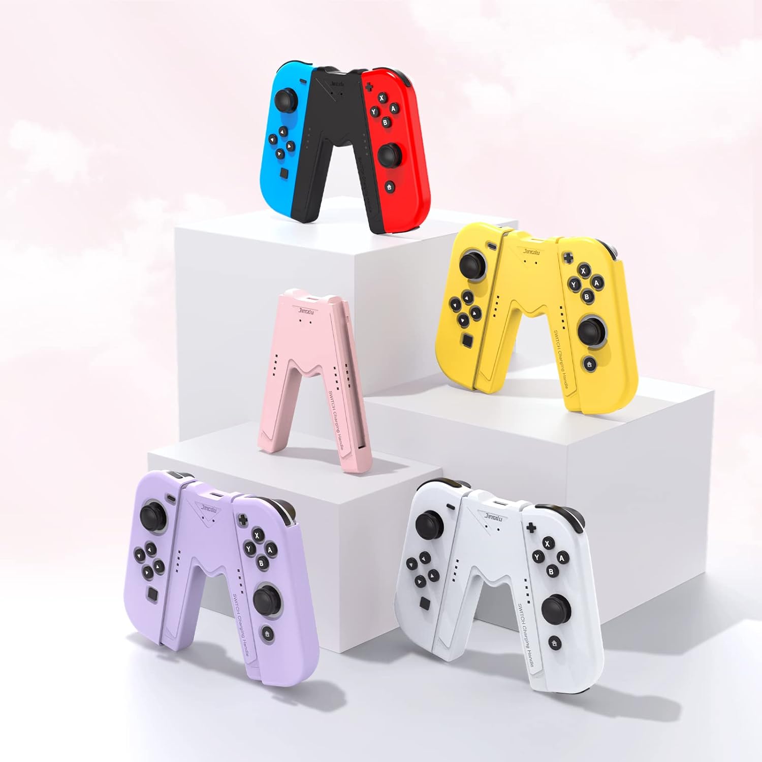 Thumbnail 5 de JINGDU Ladegriff für Switch NS/OLED Joy-Con (USB‑C, V-förmige Griffhalterung) in Pink