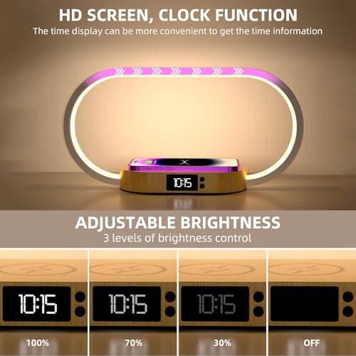 Detalle 2 de m zimoon Lampada da comodino 3 in 1 con orologio e ricarica wireless