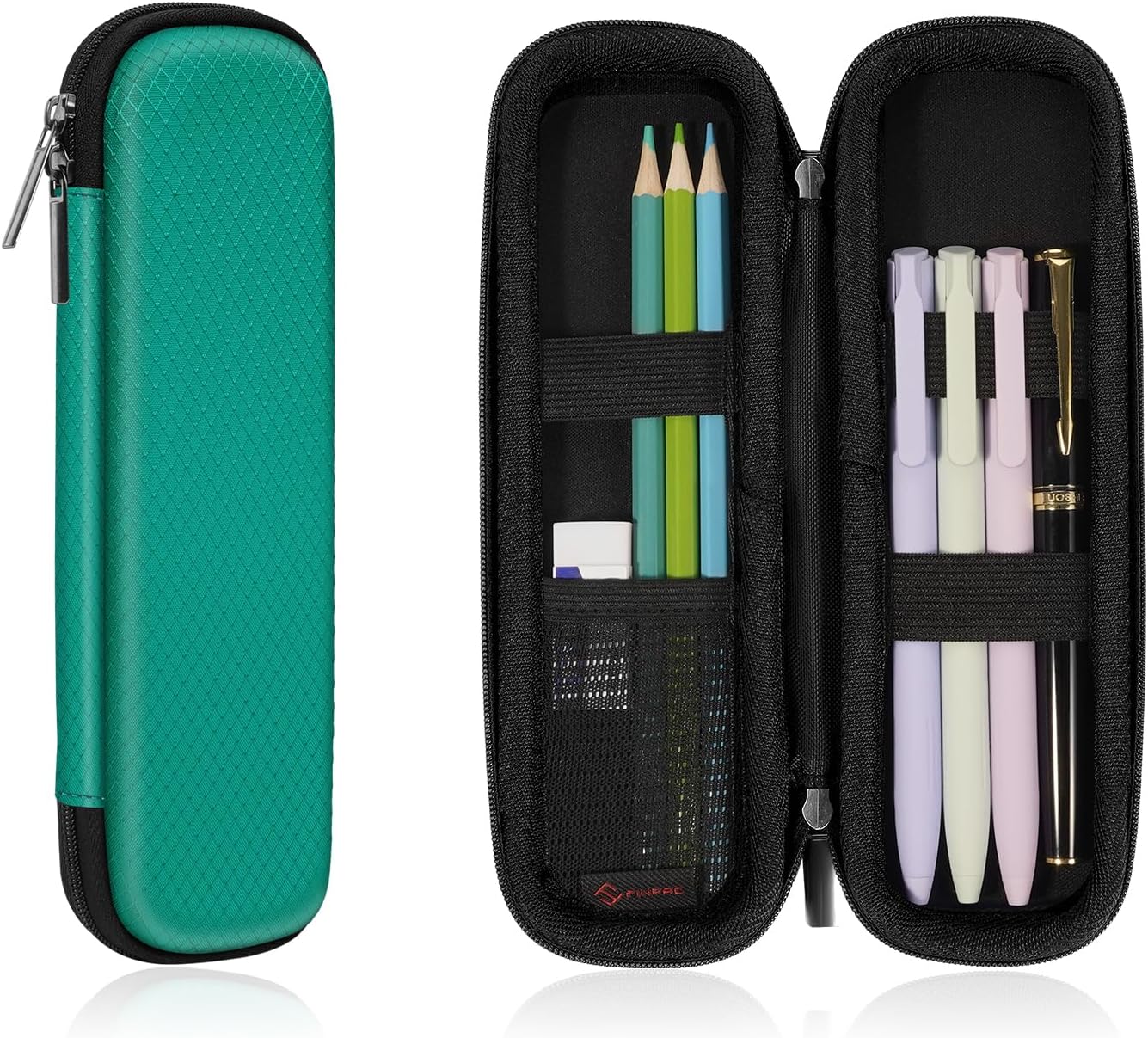 FINPAC Trousse scolaire rigide en EVA zippée (vert foncé) – format compact pour crayons