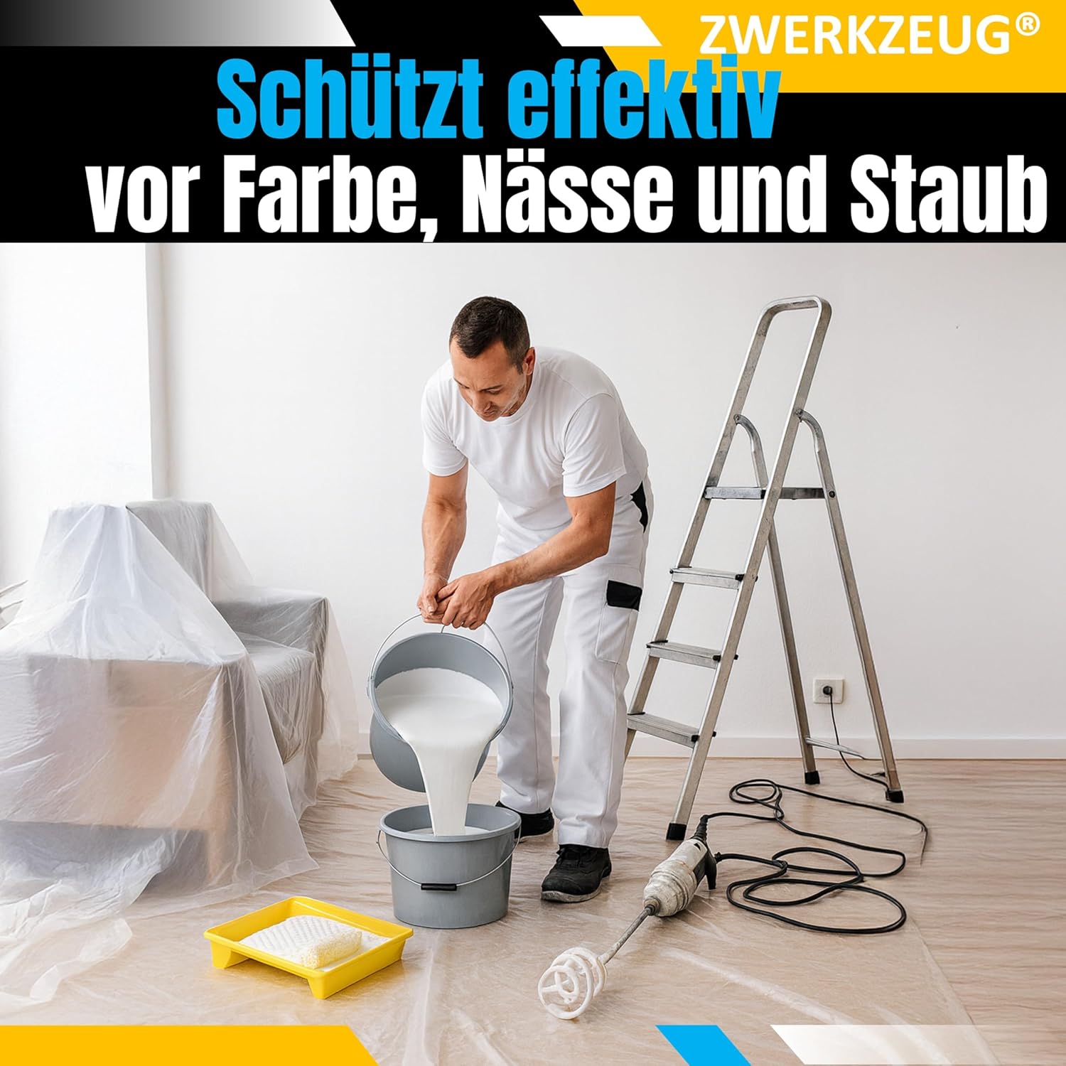 Thumbnail 1 de 10x ZWERKZEUG 10er-Set Maler-Abdeckfolie transparent (4 x 5 m) – Staub- und Nässeschutz für Renovierung & Umzug