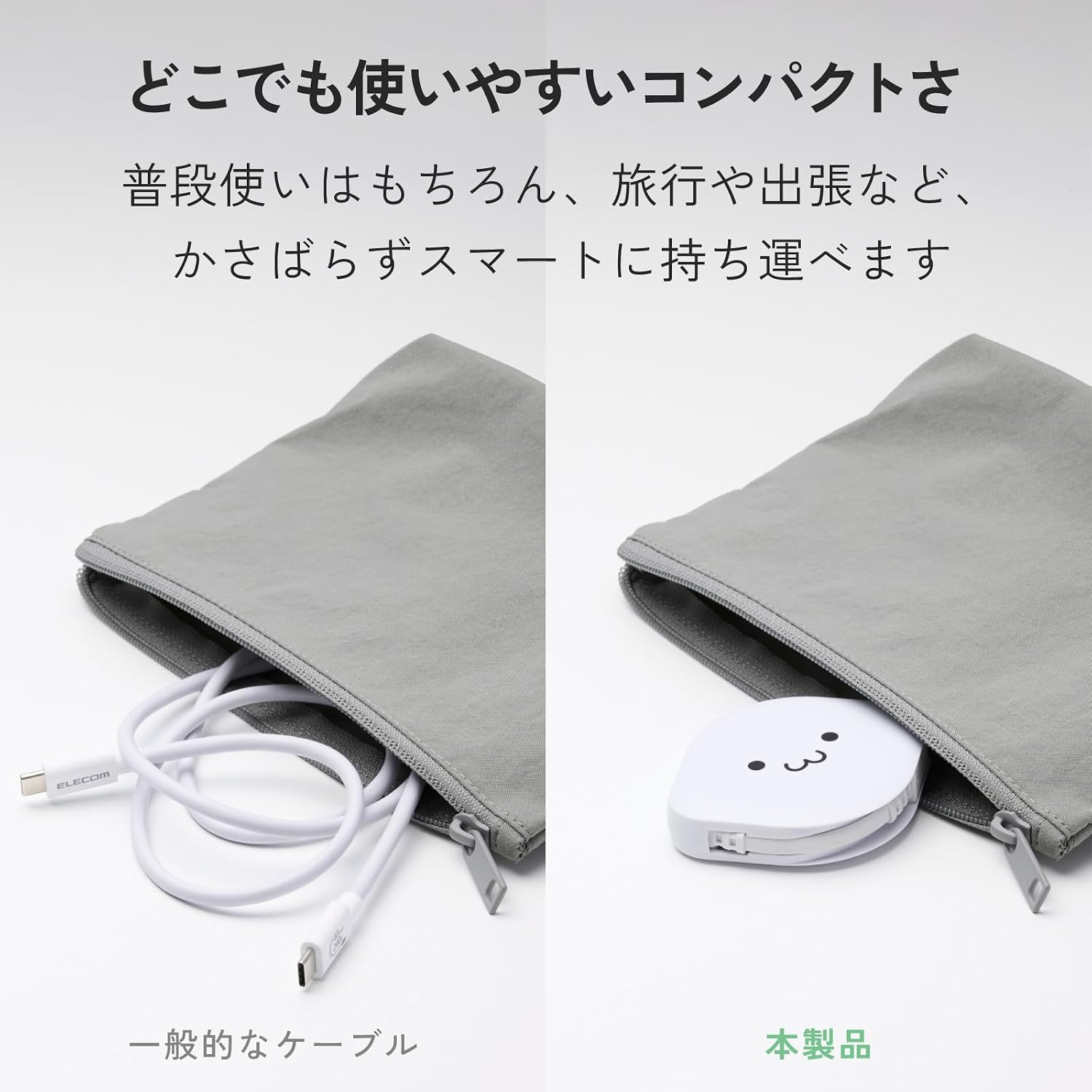 Detalle de エレコム MPA-CCECRLR09WF USB Type-C巻き取り式ケーブル 0.9m・PD 60W対応