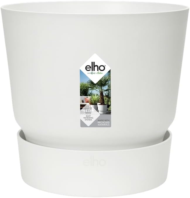 Detalle de Elho Greenville Round 40cm Vasi per Piante - White: eleganza pratica con sottovaso integrato