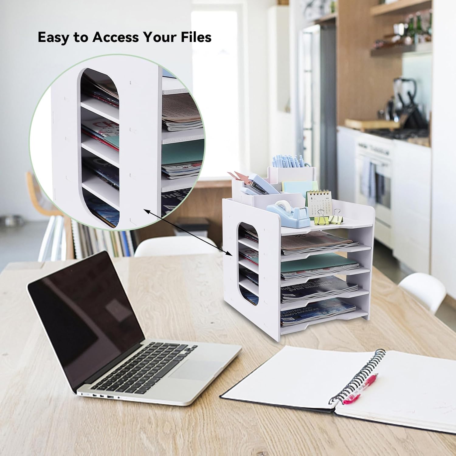Detalle de IOUGDSEC 5-Tier Letter Tray Desk Organiser with Filing Trays and Pen Holder
