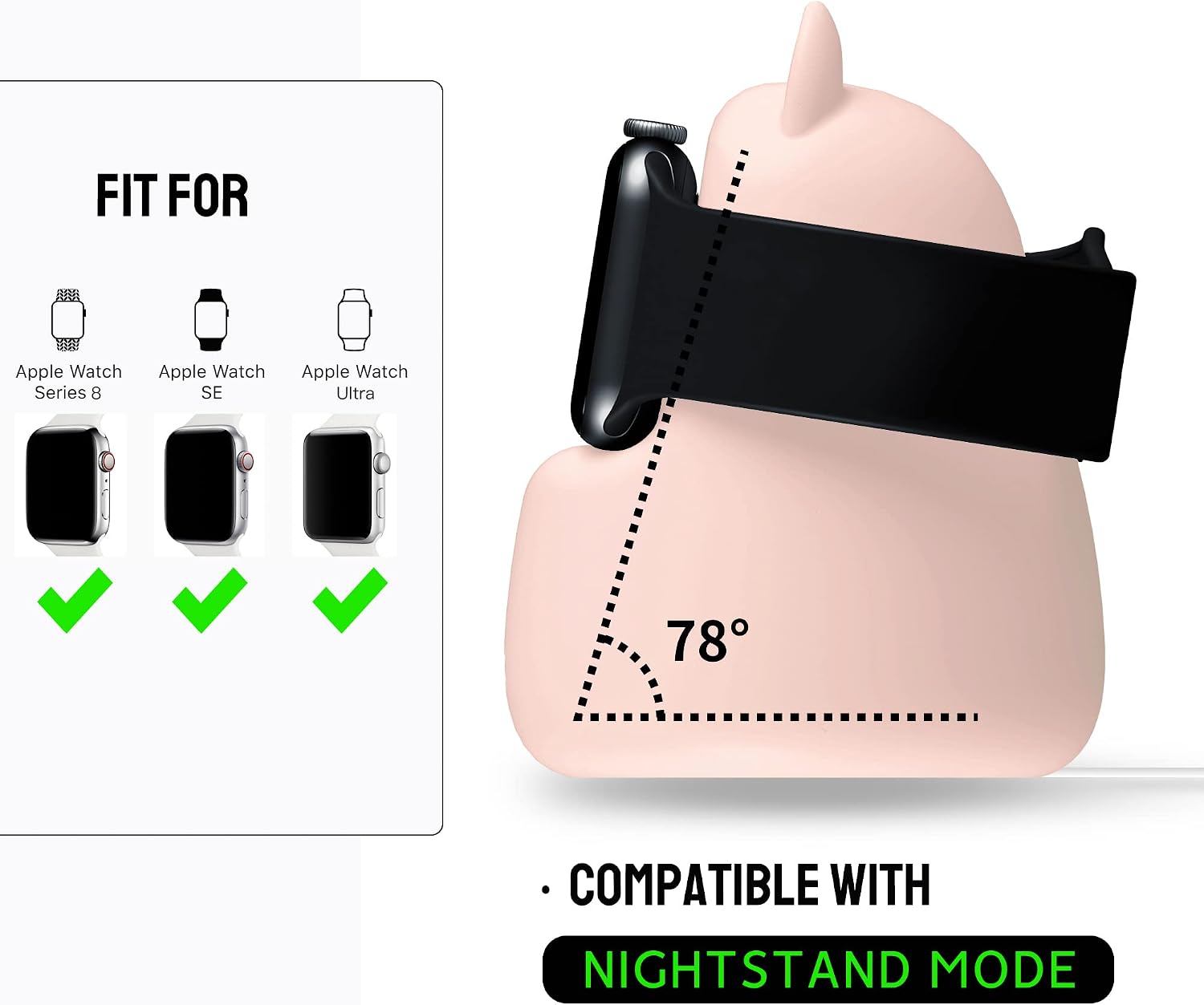 Thumbnail 4 de ELETIUO Lade-Display-Ständer für Apple Watch – kompatibel mit Series 1–Ultra 2, rosa